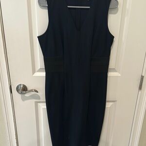 Ann Taylor Scuba Stretch Navy Blue Sheath  Dress Size 6